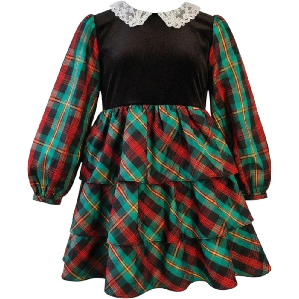 Vintage 1980s Martha's Too Girls‎ 4 Plaid Tiered Christmas Party Dress
